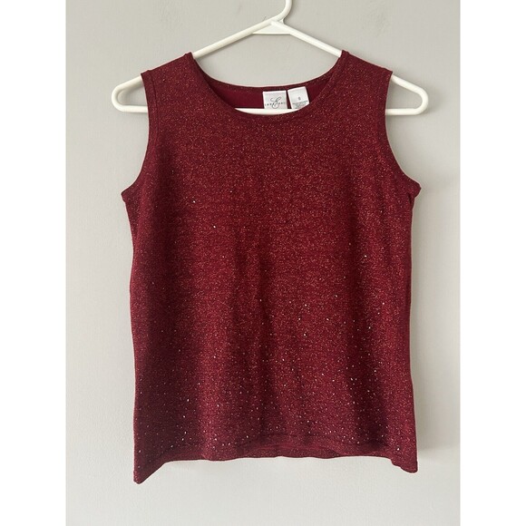 Emma James Tops - Emma James Beaded Sparkling Red Tank Silk Blend Blouse Size Small Holiday